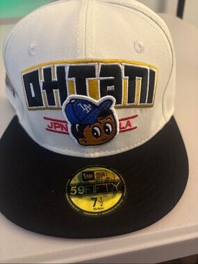 New Era White & Black Baseball Cap with Colorful Embroidered Front 7 1/2